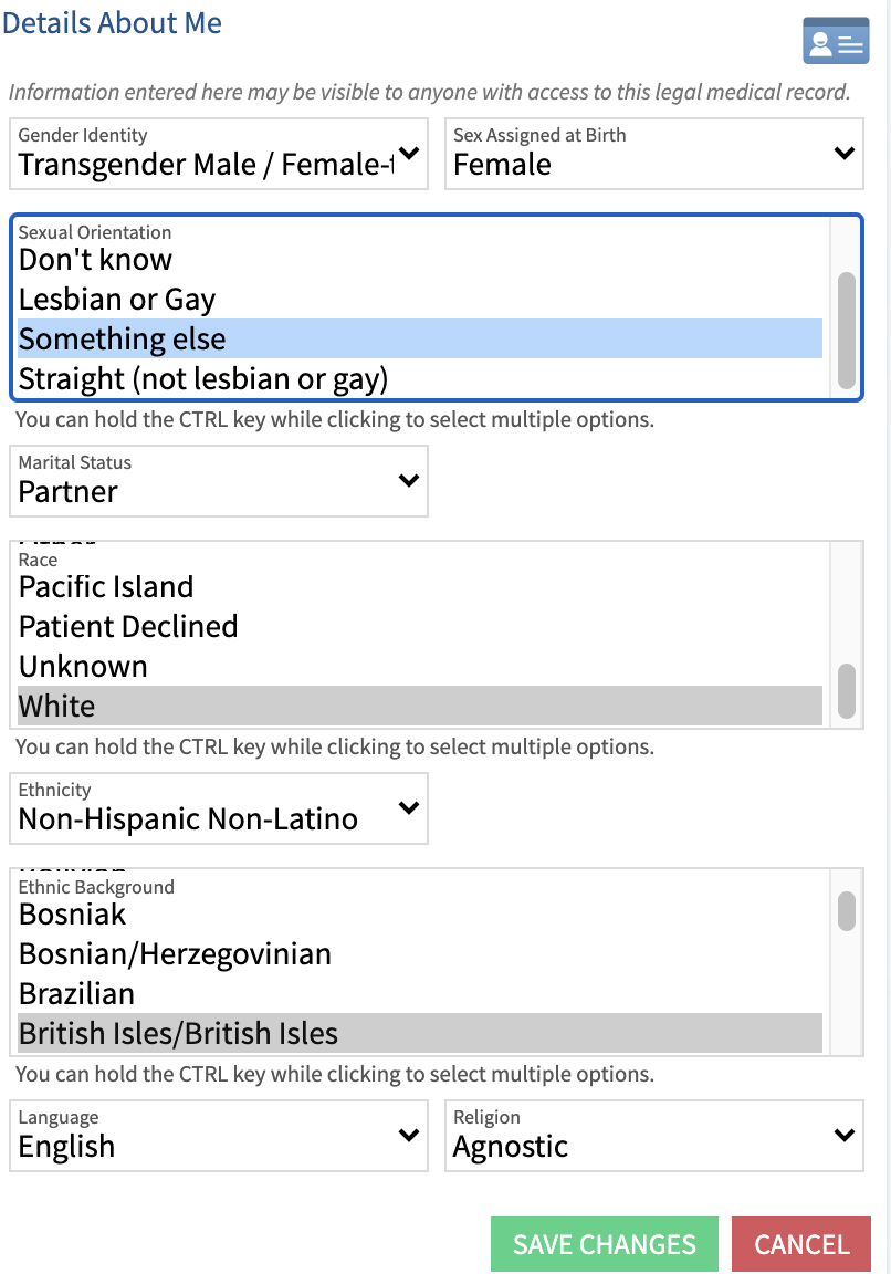 Update sexual orientation and gender identity information in myPennMedicine by choosing your gender identify, sex assigned at birth, and sexual orientation.
